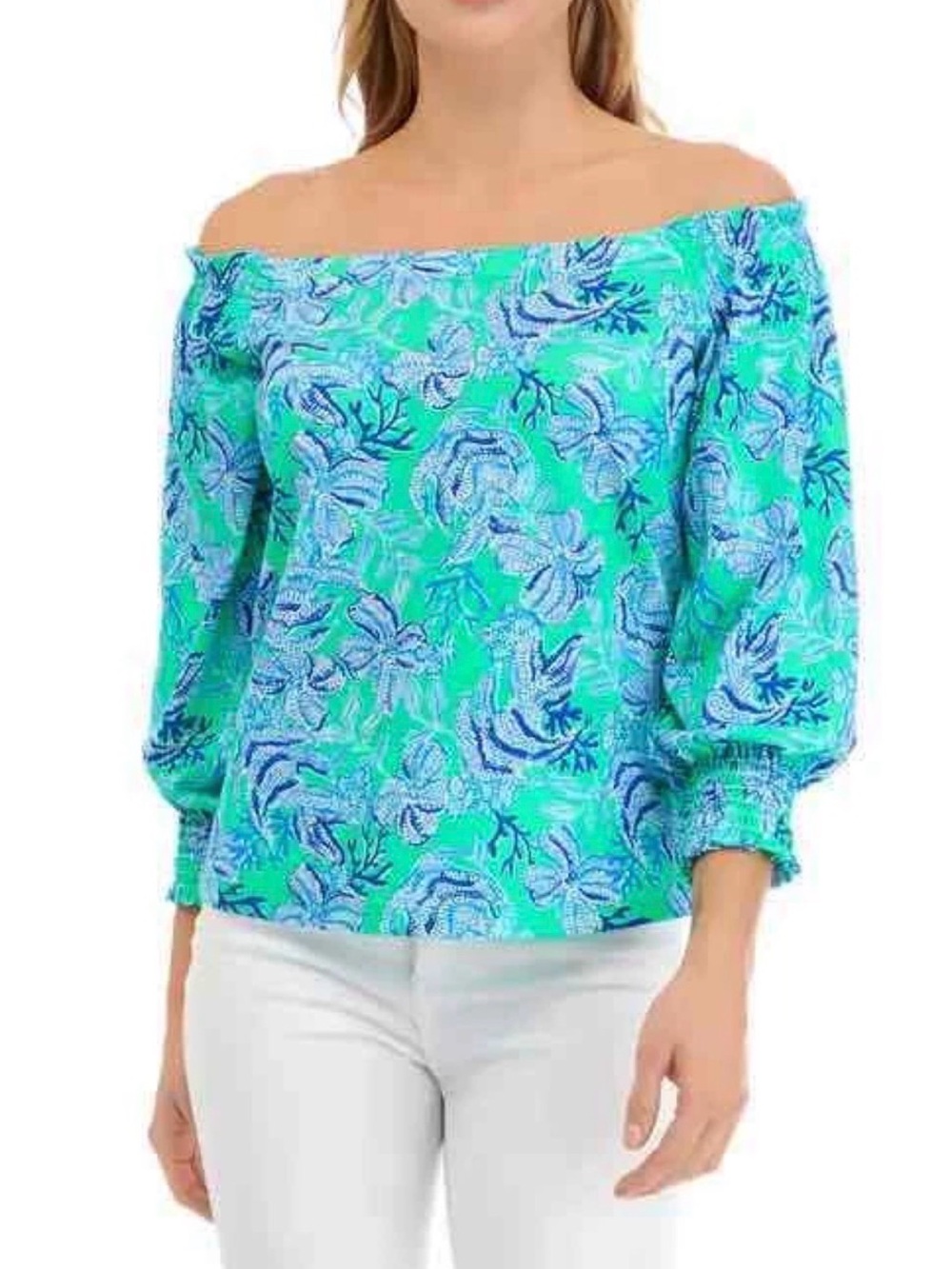 LILLY PULITZER LESSA Off Shoulder Top Medium Cabana Green